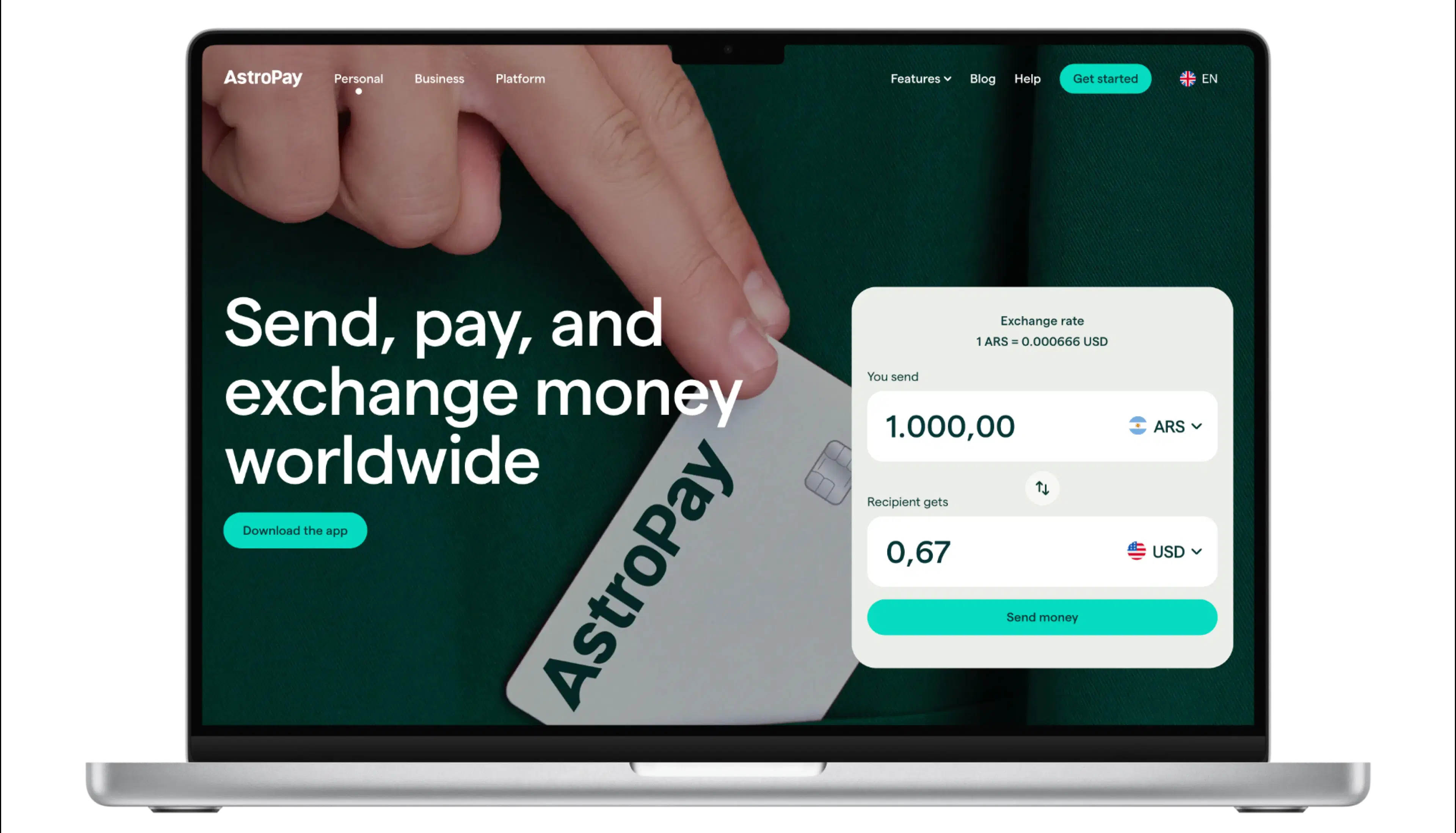 AstroPay platform screenshot